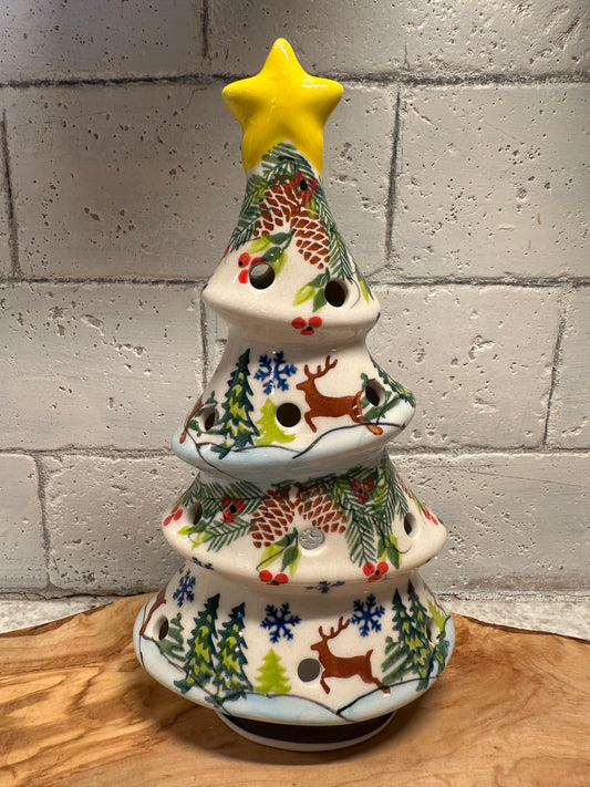 Kalich Polish Pottery, Art Level, Reindeer Prancing, Luminary Christmas Tree