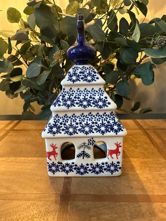 Manufaktura Polish Pottery, Church Luminary, Reindeer Snow & Trees