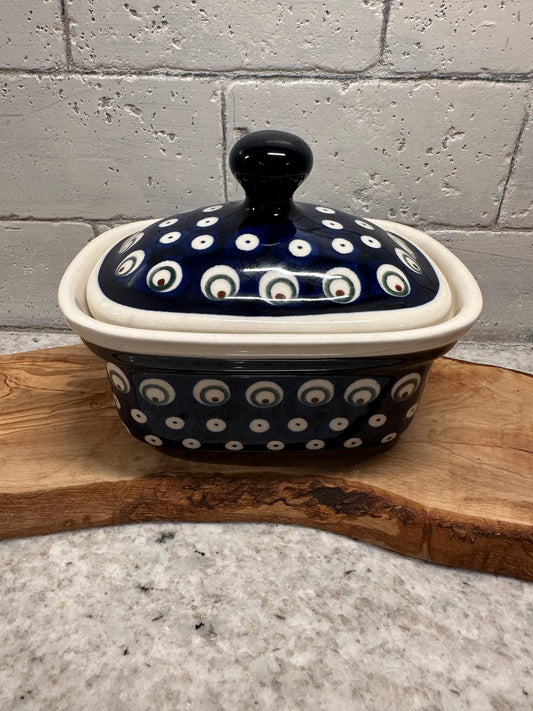 Zaklady Polish Pottery, Traditional Peacock, Butter Tub