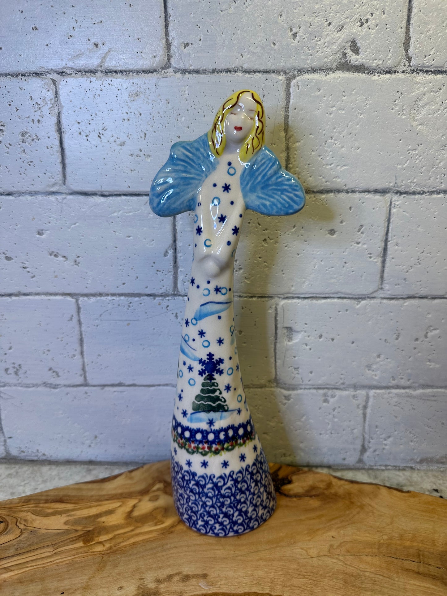 Vena Polish Pottery, Snowman on Sleigh, Tall Angel, 10.5"