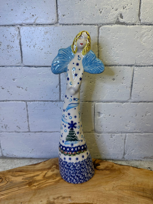Vena Polish Pottery, Snowman on Sleigh, Tall Angel, 10.5"
