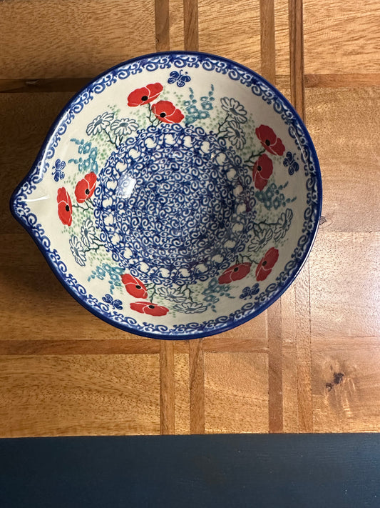 Ceramika Artystyczna Polish Pottery Red Poppy with Butterfly Spouted Bowl