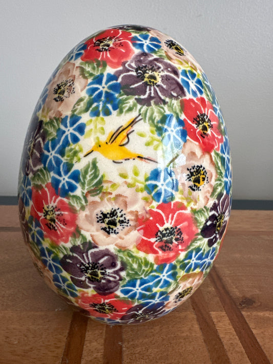 Kalich Polish Pottery, Art Level 2, Purple, Pink and Hummingbird XL Egg
