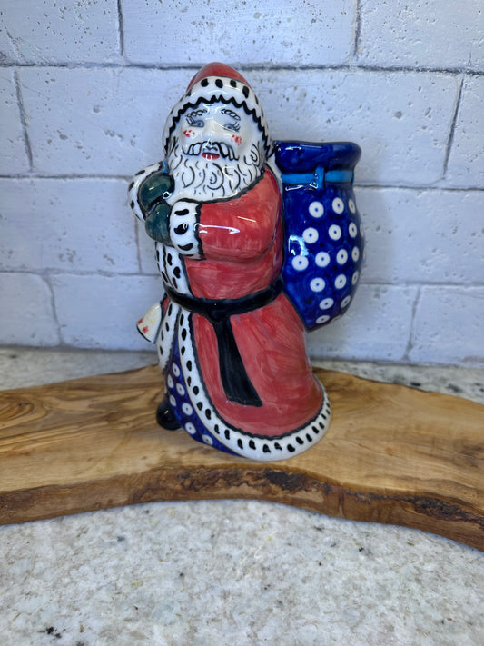 Ceramika Vena Polish Pottery, Blue Eyed Beauty, Santa Shaped Jar, 9"