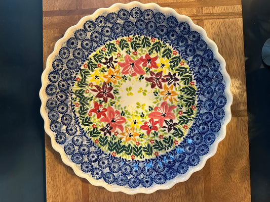 Ceramika Amfora Polish Pottery, Splash of Lilies, Fluted Pie Baker/Server