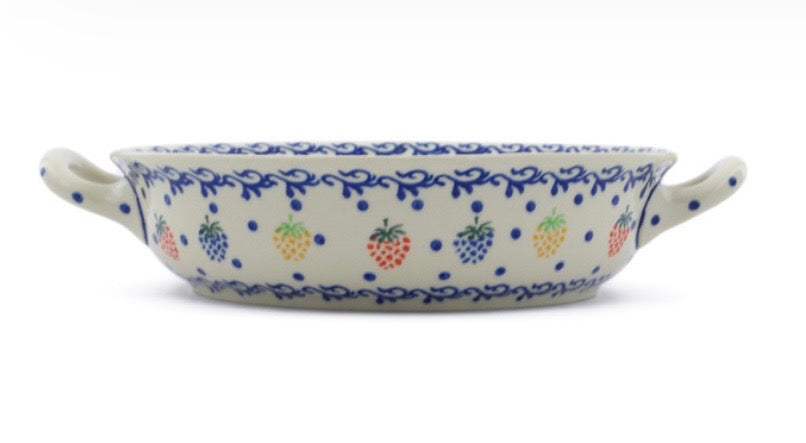 Ceramika Artystyczna, Fiesta Berries, Medium Round Baker with Handles