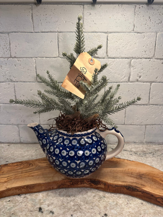 Zaklady Polish Pottery Teapot with Tree Decor