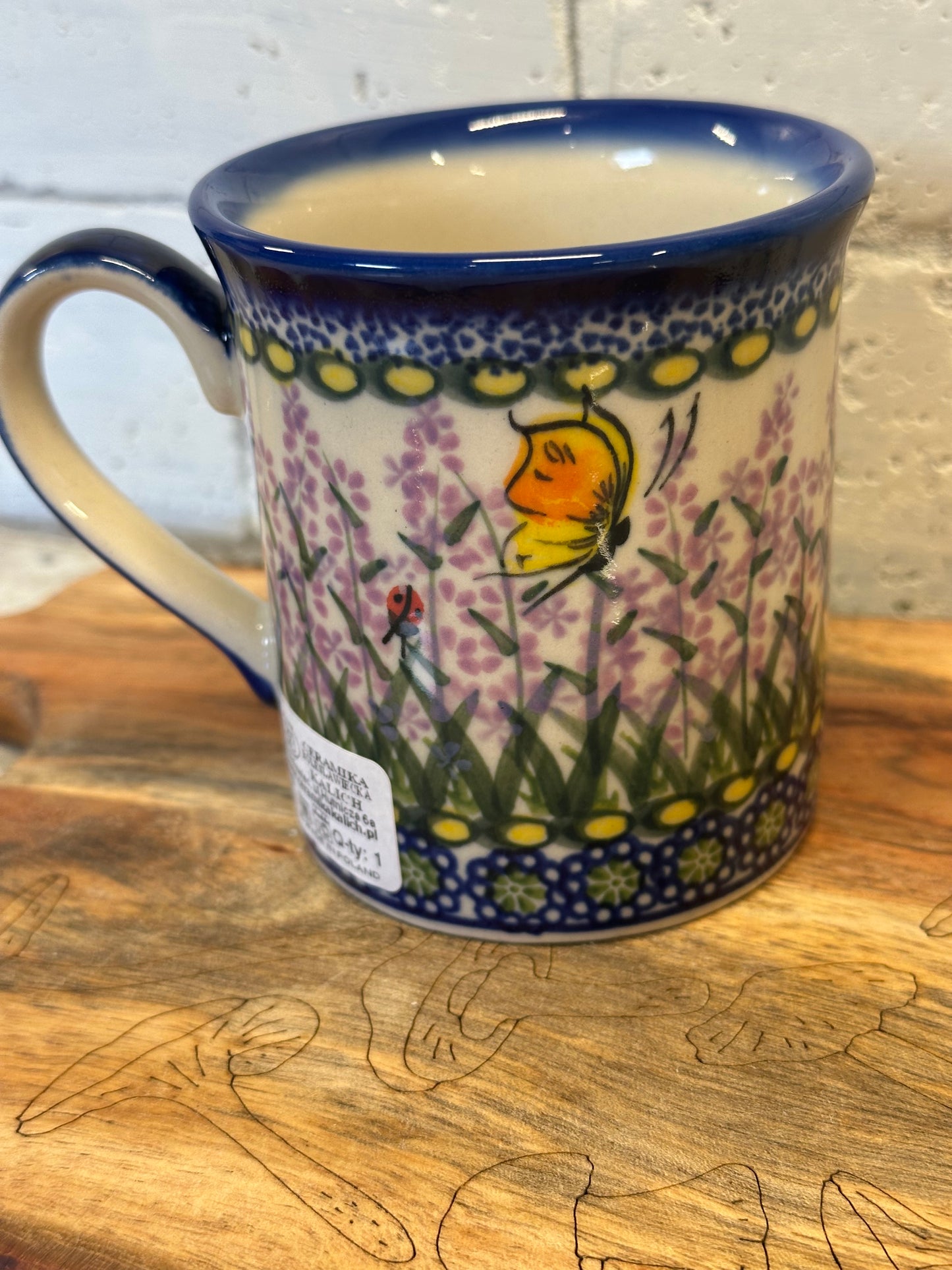 Kalich, Art Level 2, Lavendar with Yellow Butterfly, Straight Mirek Mug 10 oz