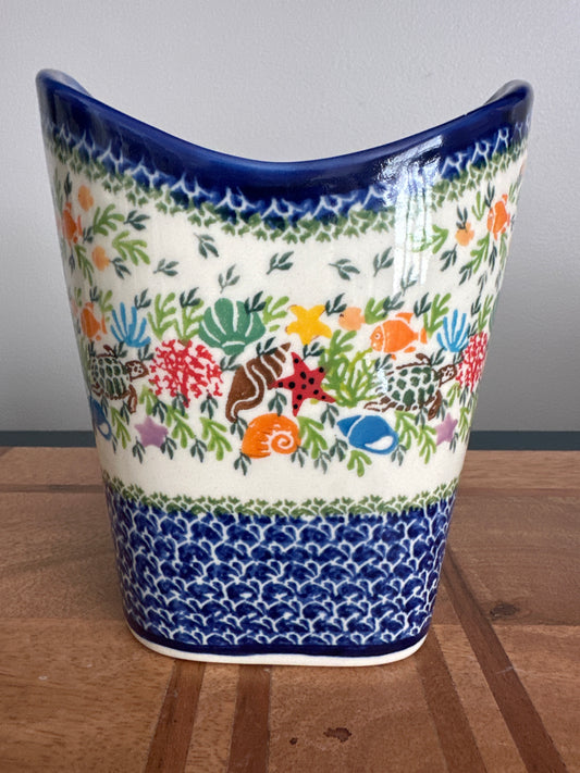 Kalich Polish Pottery, Basket/ Utensil Holder with Handles, Sea Life