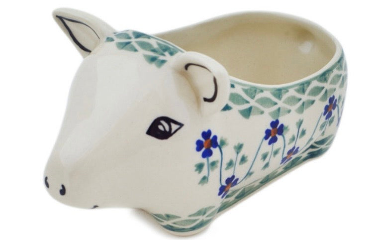 Manufaktura, Rhine Valley/Lucky Blue Clover, Pig Shaped Jar/Sponge Holder/Dip
