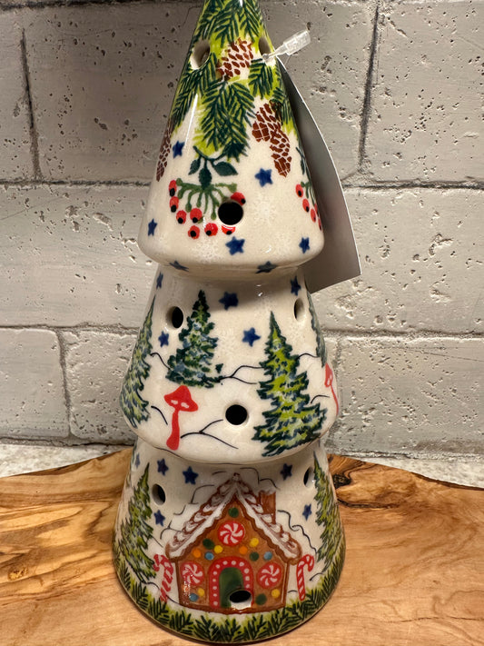 Kalich Polish Pottery, Signature Art Level 1, Gingerbread House, Medium Luminary Tree