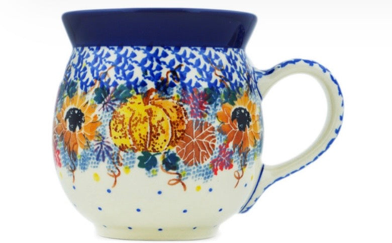 Ceramika Artystyczna, Unikat U4741, Autumn Falling Leaves, Bubble Mug 16 oz