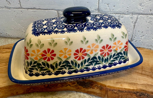 Manufaktura, Sunflower/Blue and Orange Flower, Butter Dish
