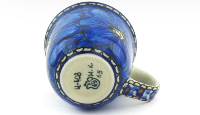 Ceramika Artystyczna, Unikat Cobalt Poppies, Espresso Cup with Saucer 2.5 oz