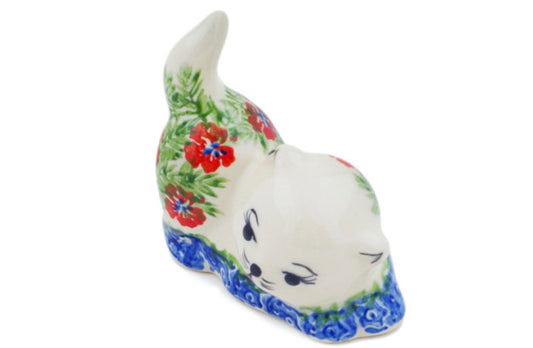Ceramika Bona Polish Pottery, Midsummer Bloom, Cat Figurine