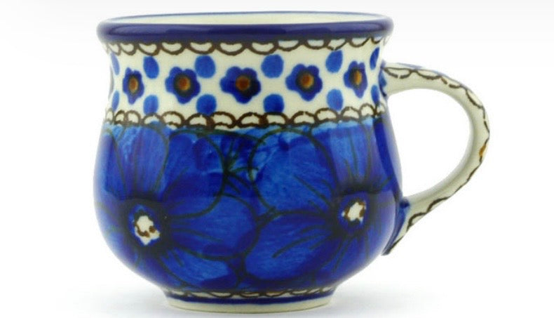 Ceramika Artystyczna, Unikat U408, Cobalt Poppies, Espresso Cup & Saucer