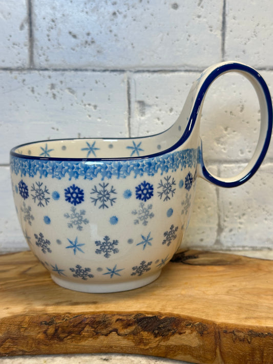 Ceramika Artystyczna, Blue/Silver Snowflakes, Loop/Soup Mug