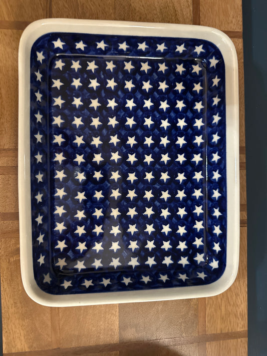 Zaklady Polish Pottery, Stars & Stripes Rectangular Baker/Tray/Platter