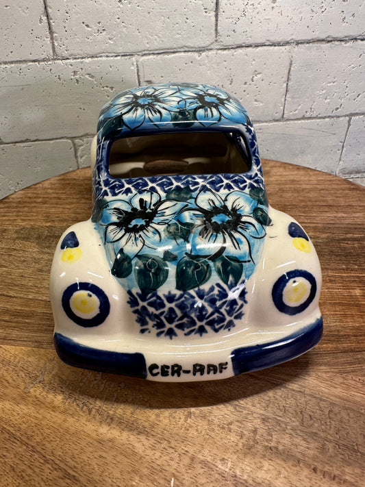 CER-RAF Polish Pottery, Unikat Blue Floral "Bug", Car Luminary