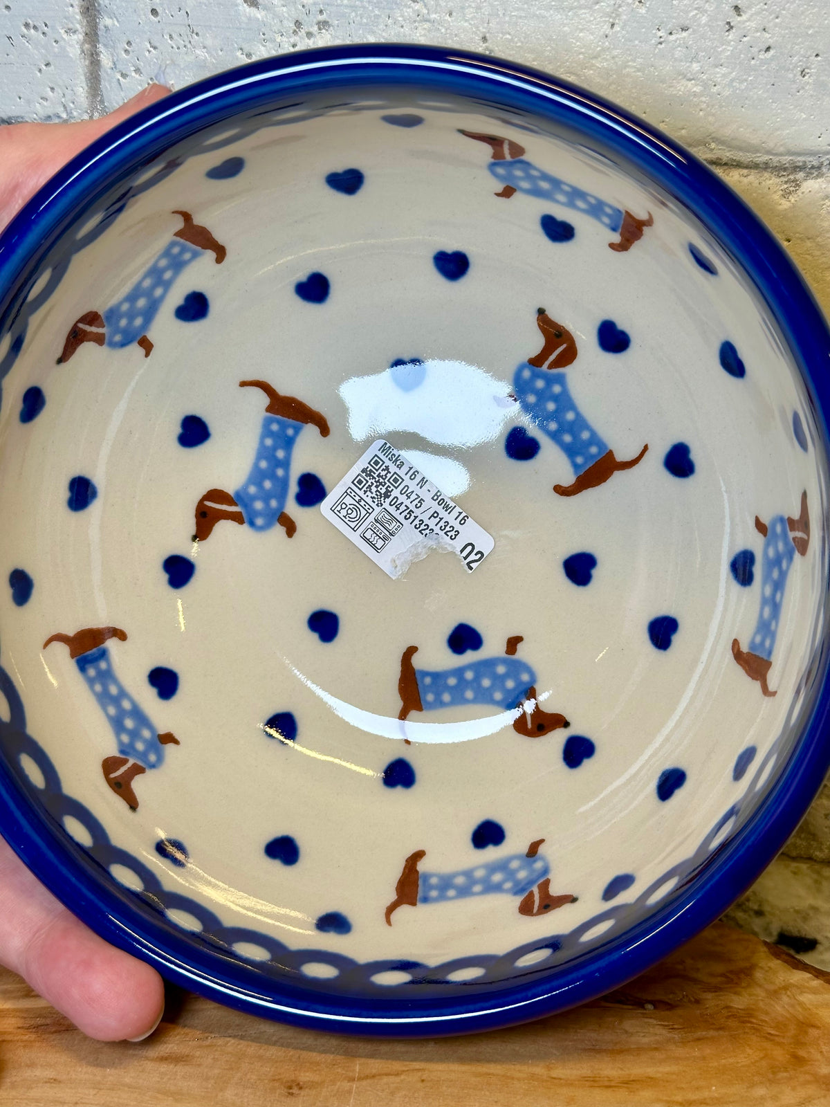 Kalich, 2Q Light Blue Sweater Dachshund Bowl 6.25"