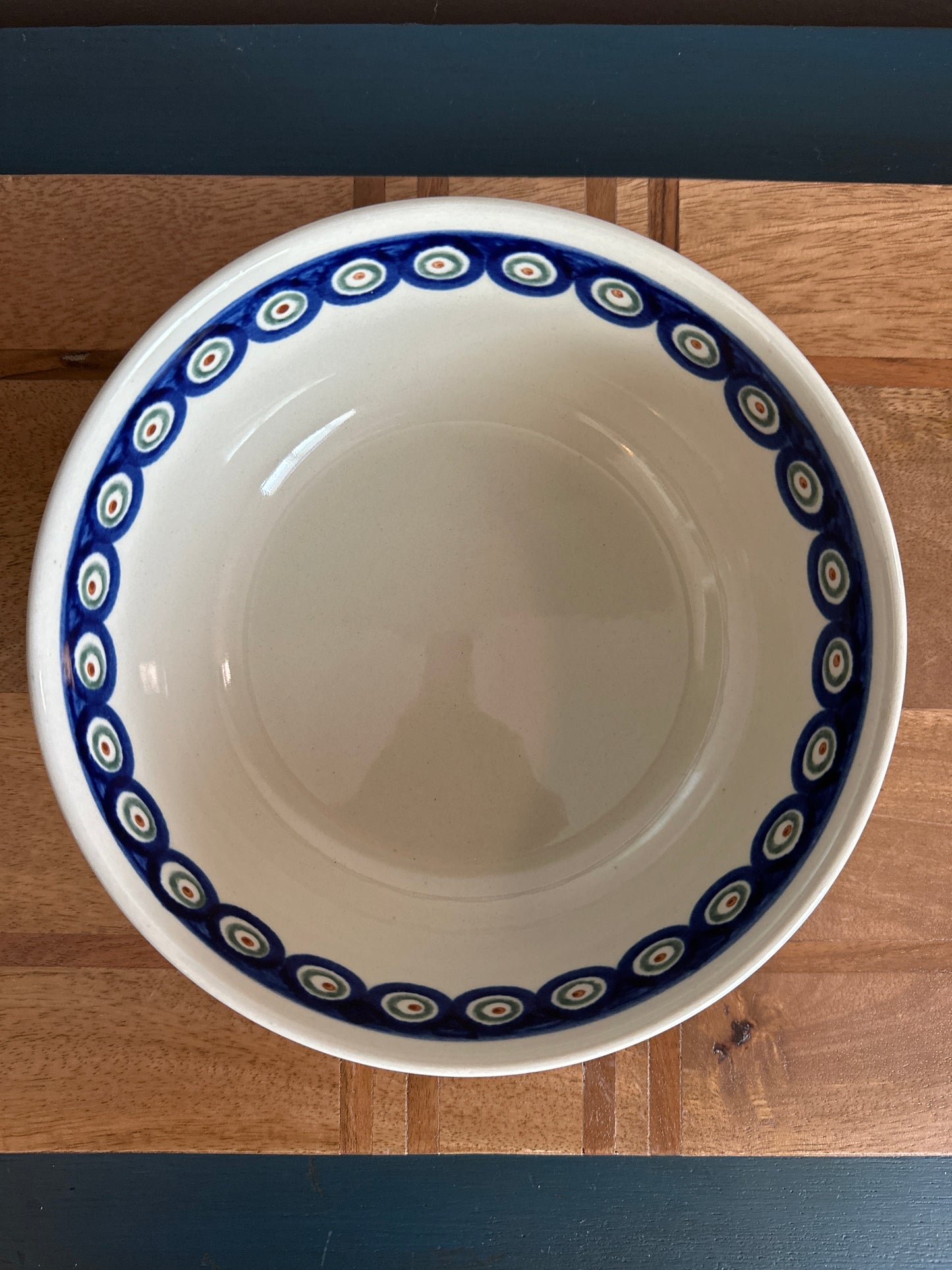 Zaklady Polish Pottery, Traditional Peacock Pattern, Preowned, 7.75" Straight Serving Bowl