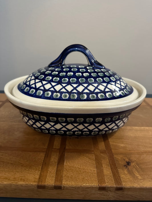 Zaklady Polish Pottery X Pattern Oval Covered Baker