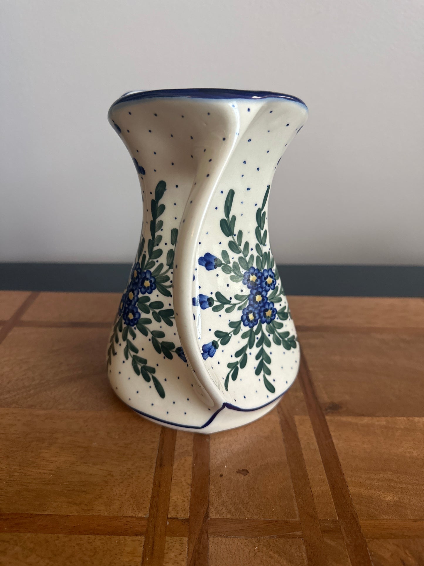 WR Polish Pottery, Signed Unikat, Preowned Blue Floral Pitcher