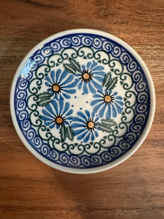 Ceramika Artystyczna Polish Pottery, Blue Marigold Morning, Coaster/Mini Plate