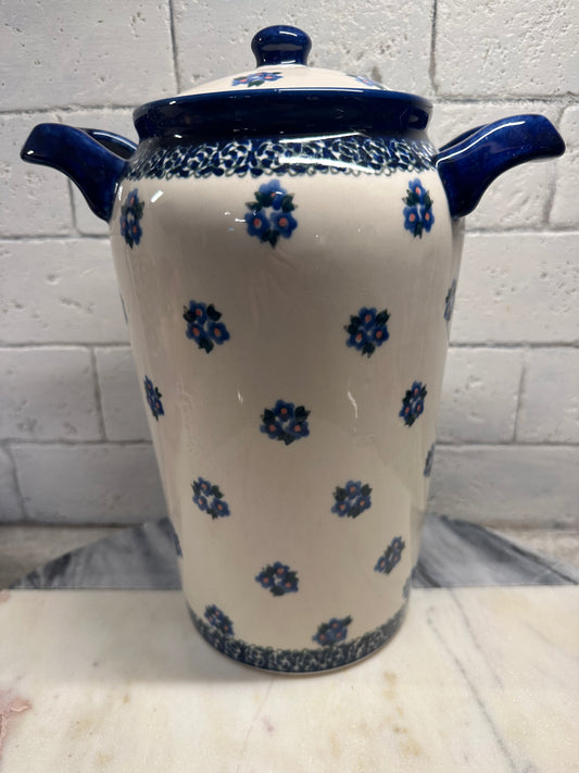 Zaklady Polish Pottery, Preowned Jar/Canister/Container with Lid and Handles 11"