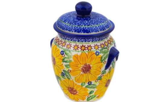Ceramika Bona, Unikat Sunflower Yellow Petal Bliss, Jar with Lid and Handles