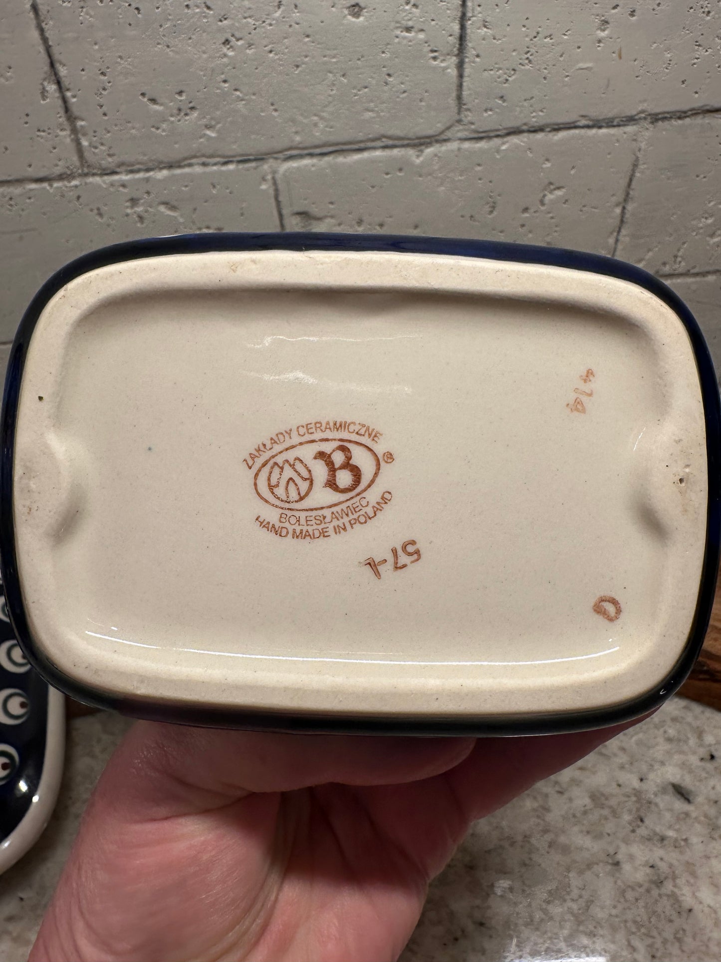 Zaklady Polish Pottery, Traditional Peacock, Butter Tub