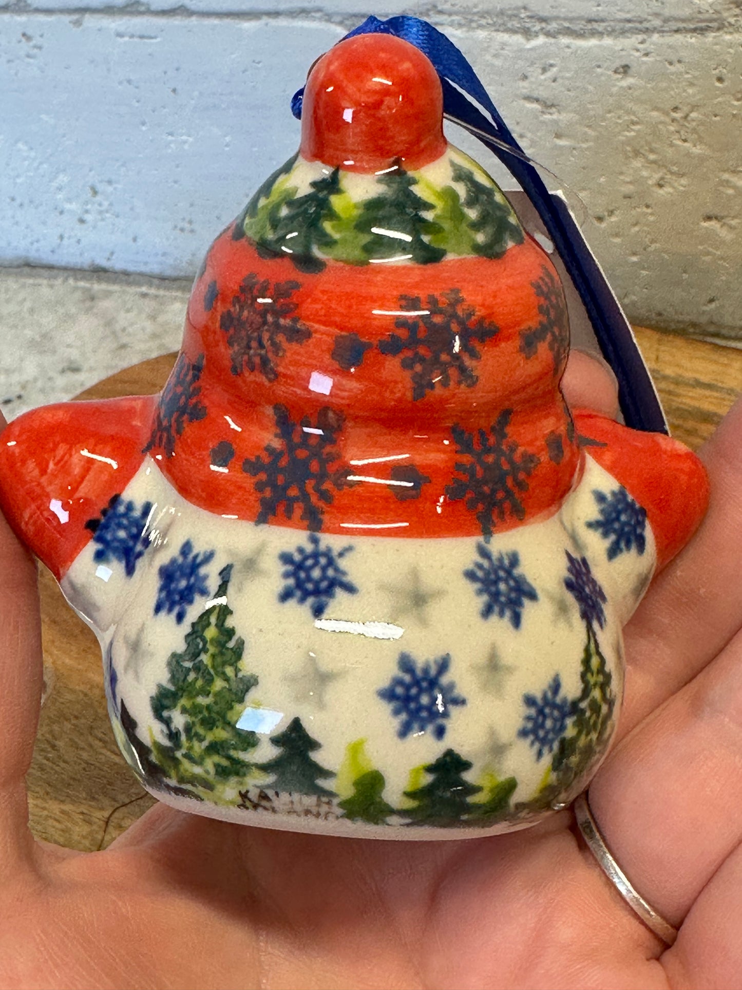 Kalich, Red Scarf with Snowflakes, White Hat/Trees, Snowman Ornament