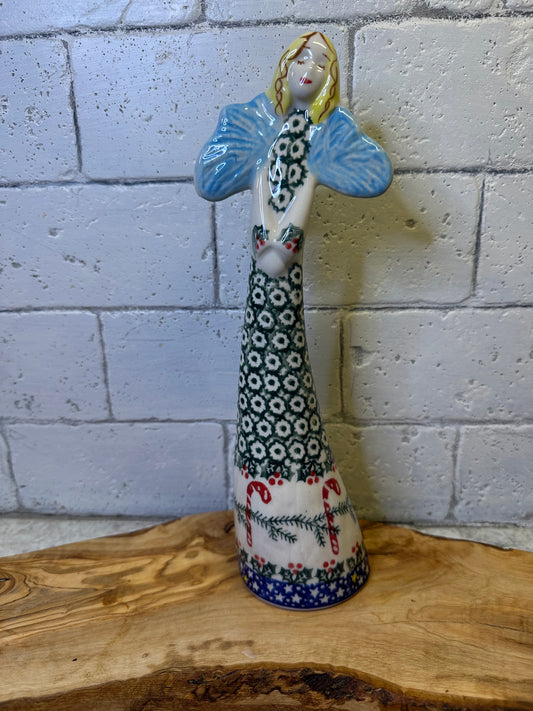 Vena Polish Pottery, Tall Angel Candycane, 10.5"