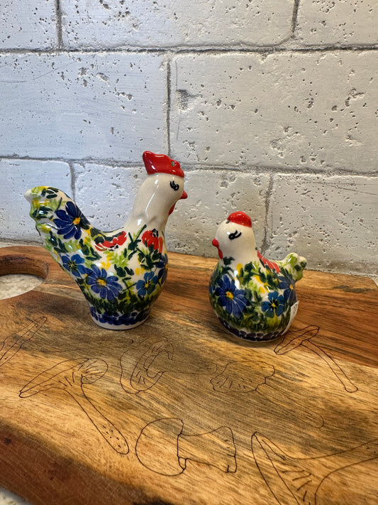 Kalich, Art Level , Blue & Red Flowers, Rooster/Hen Salt/Pepper Set