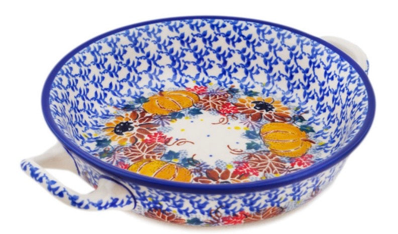 Ceramika Artystyczna, Autumn Falling Leaves,Small Baker with Handles