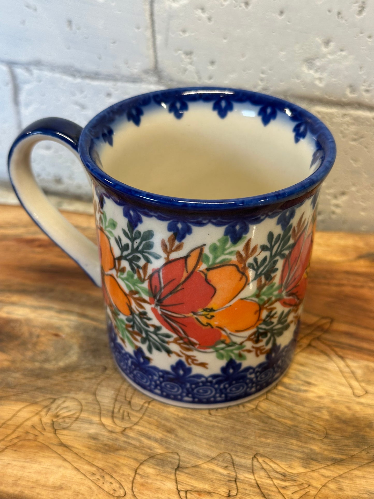Kalich, Art Level A2, Red/Orange Magnolia, Straight Mirek Mug, 10 oz