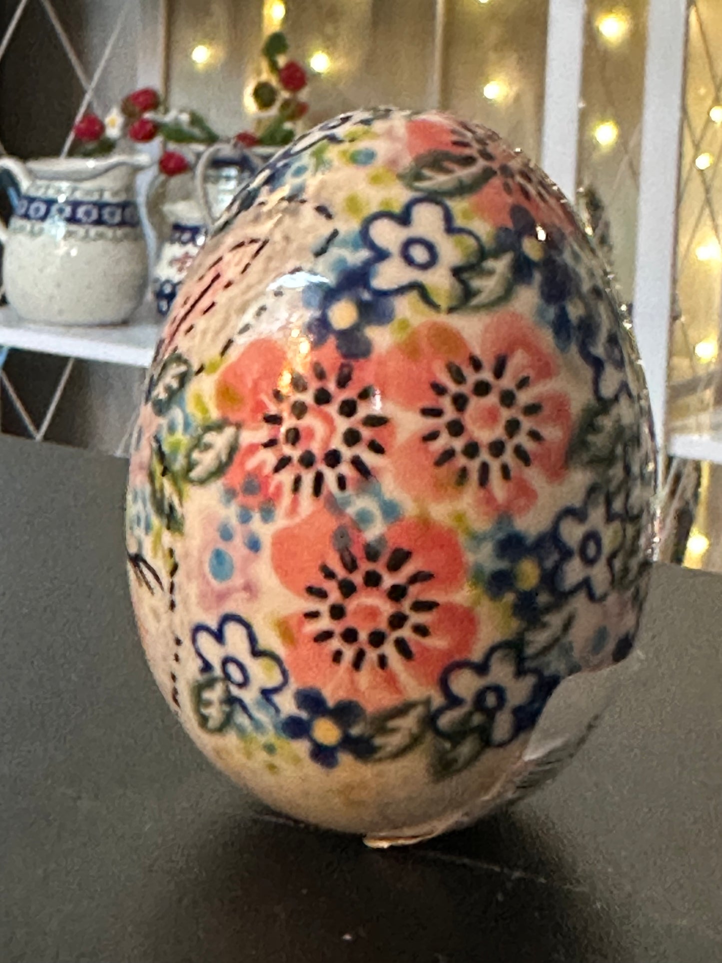 Vena, Blue and Pink Flowers Bunny, Ceramic Egg