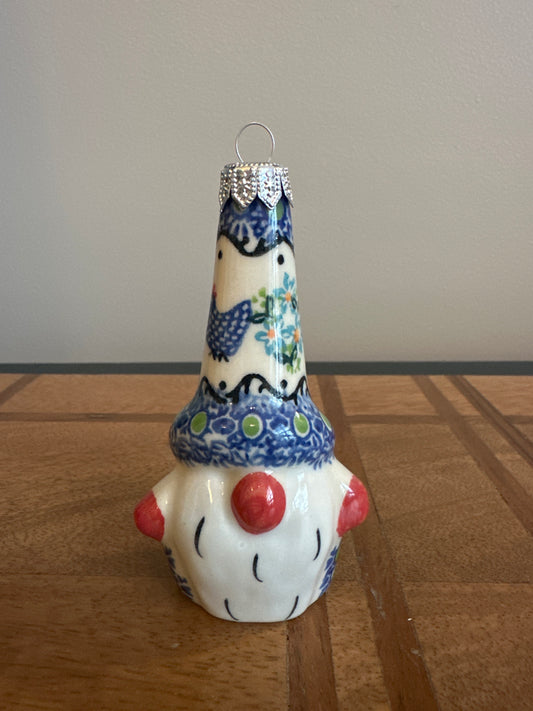 Galia Polish Pottery Blue Chickens Gnome Ornament