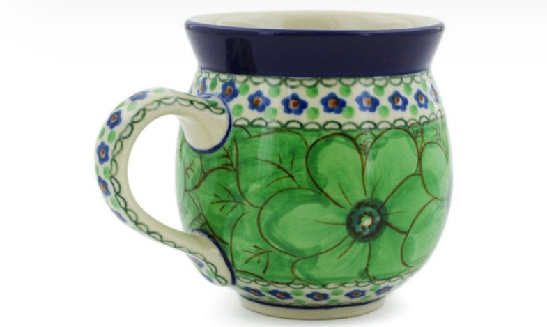 Ceramika Artystyczna, Unikat408A, Green Pansies, Medium Bubble Mug