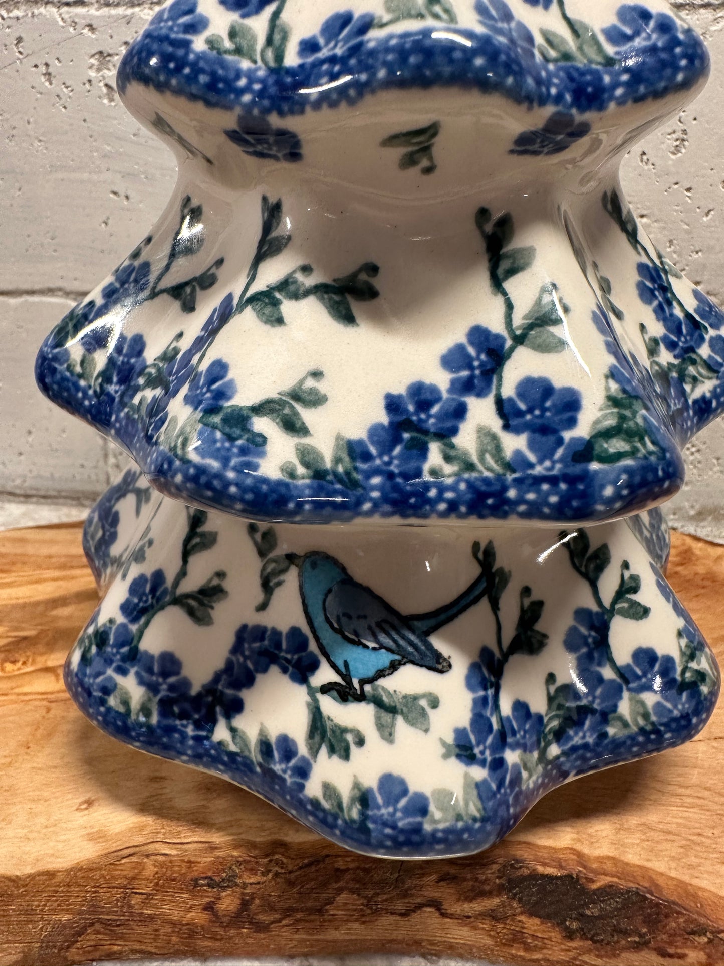 Ceramika Artystyczna Polish Pottery, Floral Bluebird with Vines, 8" Tree