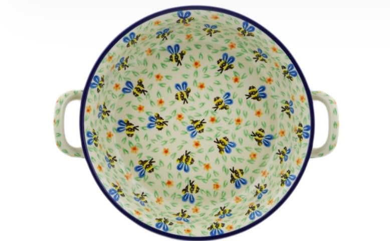 Ceramika Artystyczna, Honey Bee, Medium Round Baker with Handles