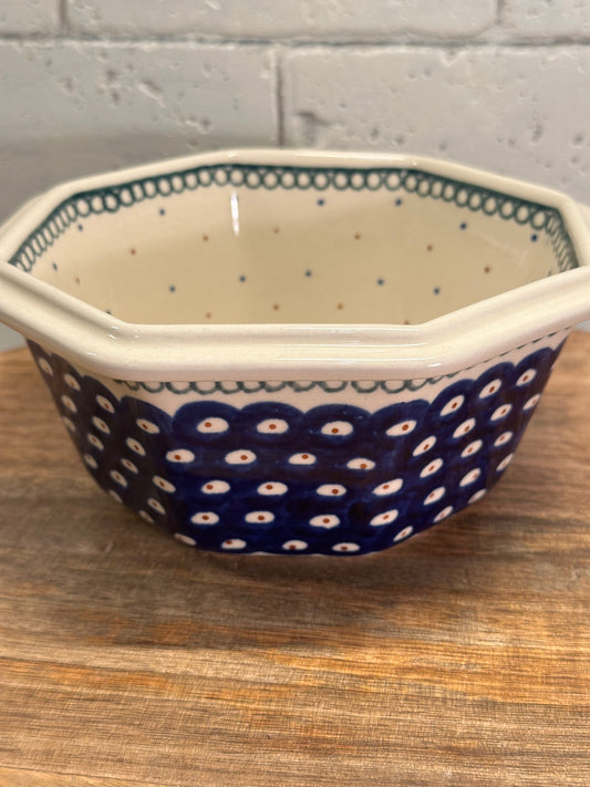 Zaklady Polish Pottery, Traditional Pattern, Octagonal Bowl, Preowned