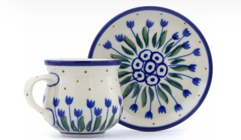 Ceramika Artystyczna, Blue Tulip, Espresso Cup and Saucer
