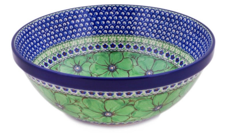 Ceramika Artystyczna, U408A, Green Pansies, Large Bowl 11"