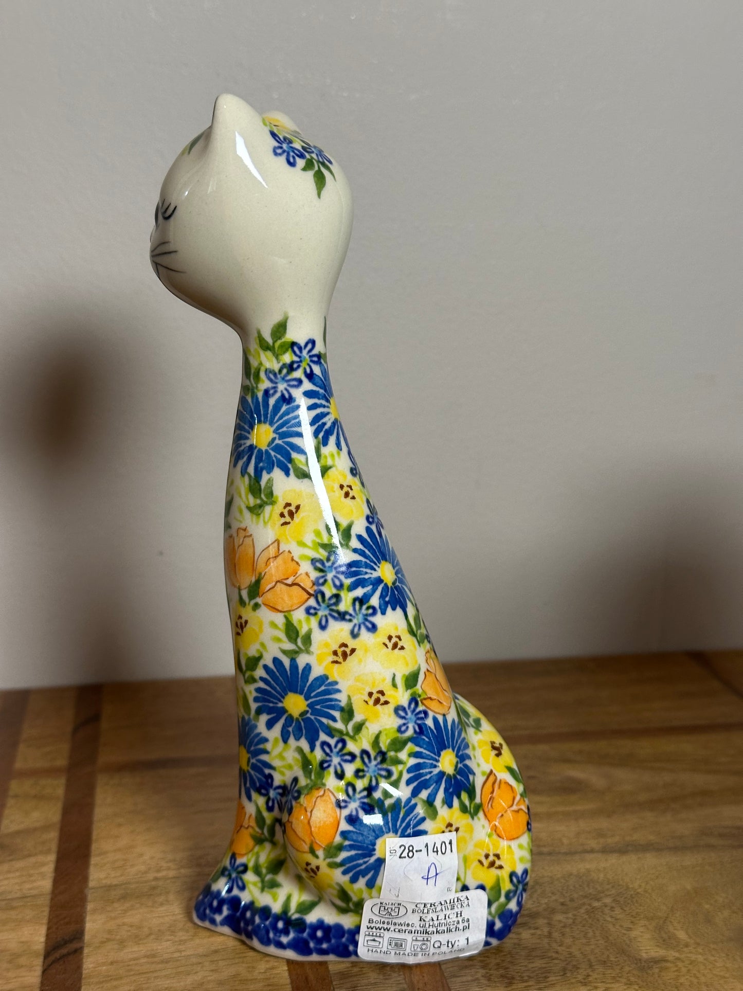 Kalich, Unikat Art Level 1, Blue, Peach, Yellow Floral Cat