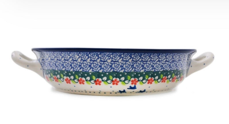Ceramika Artystyczna, Bird Princess, Medium Round Baker with Handles