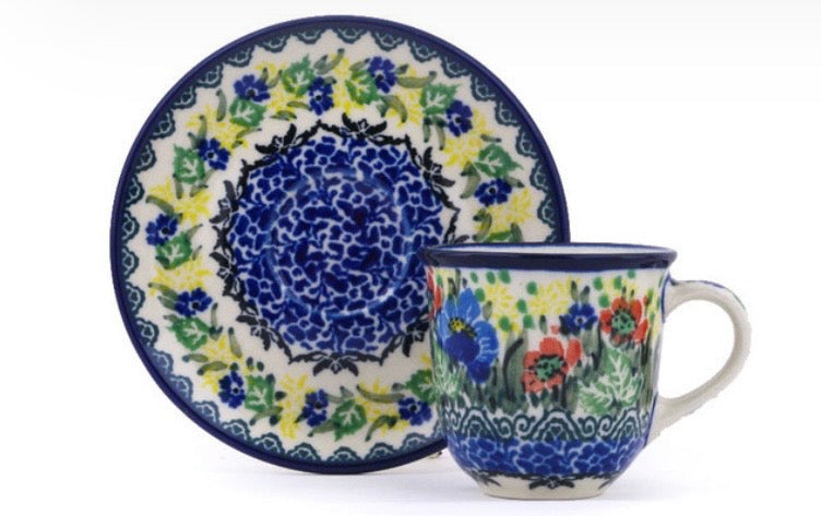 Ceramika Artystyczna, Unikat U4554, Blue Bird Solo, Espresso Cup with Saucer