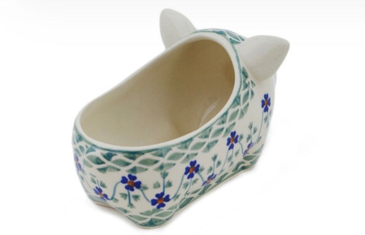 Manufaktura, Rhine Valley/Lucky Blue Clover, Pig Shaped Jar/Sponge Holder/Dip
