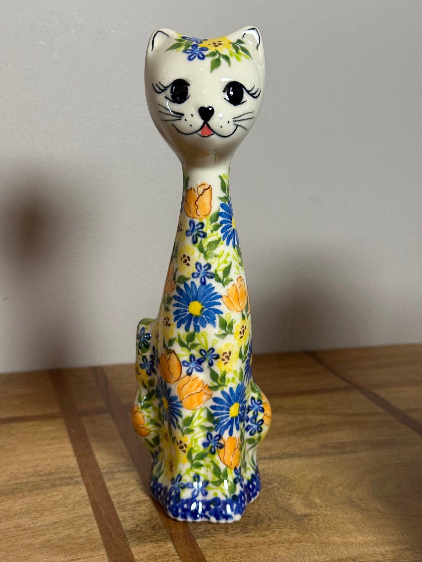 Kalich, Unikat Art Level 1, Blue, Peach, Yellow Floral Cat