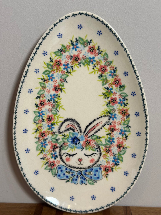 Vena Unikat Blue Bow Bunny, Egg Shaped Platter